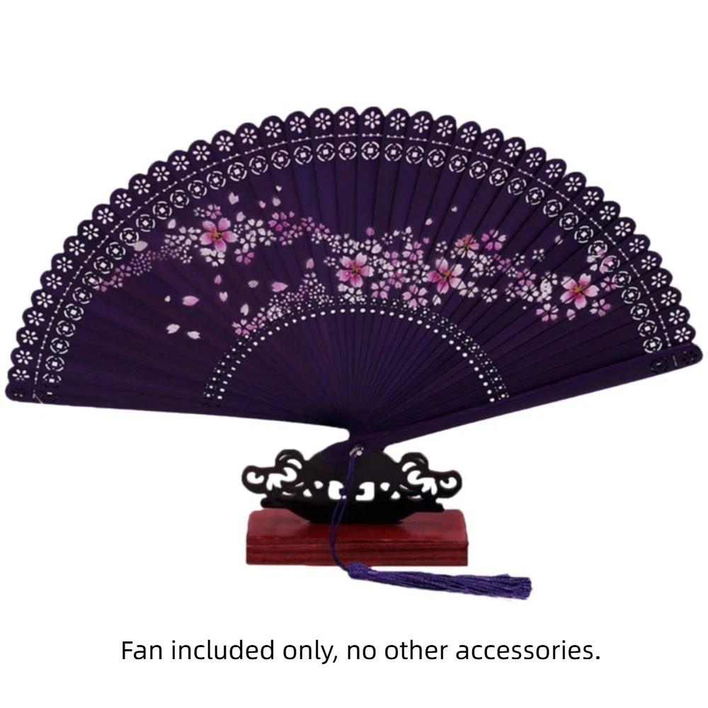 Классический резной ажурный веер с кисточкой Ручной веер Веер с цветами вишни Для танцевального выступления фиолетовый