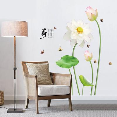 New Chinese Style Lotus Flower Wall Sticker for Bedroom Living Room Hallway Study TV Background Wall Decoration Mural