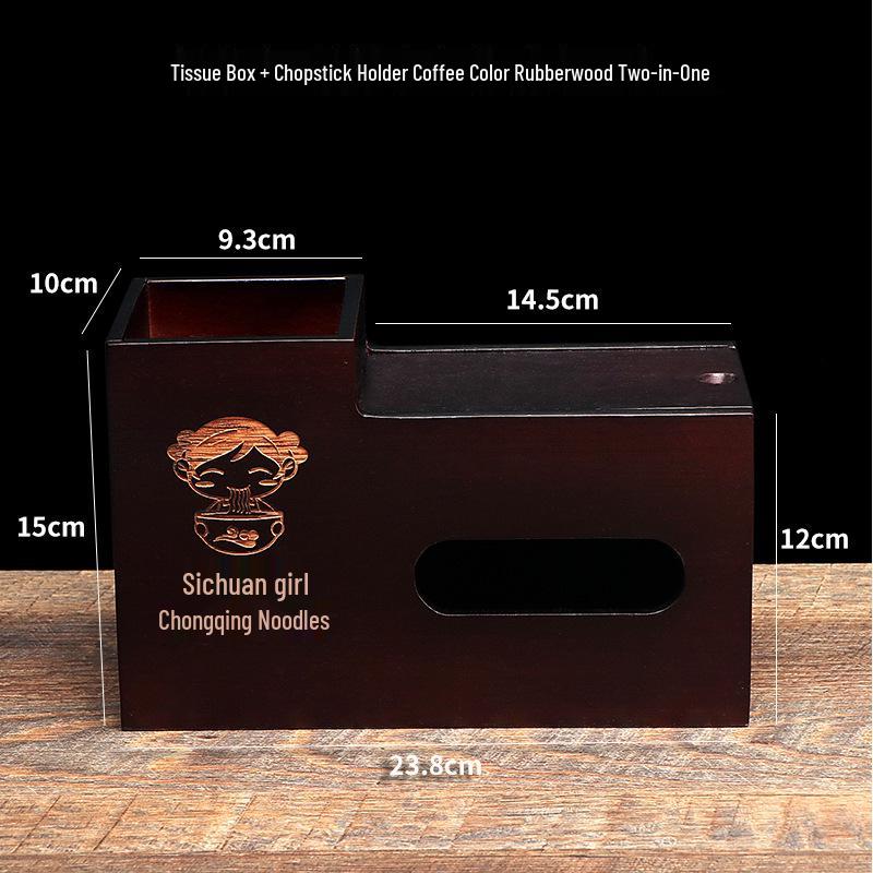 Carved Solid Wood Tissue & Utensil Holder: Pull-out Box with Chopstick and Toothpick Compartments for Dining Rooms