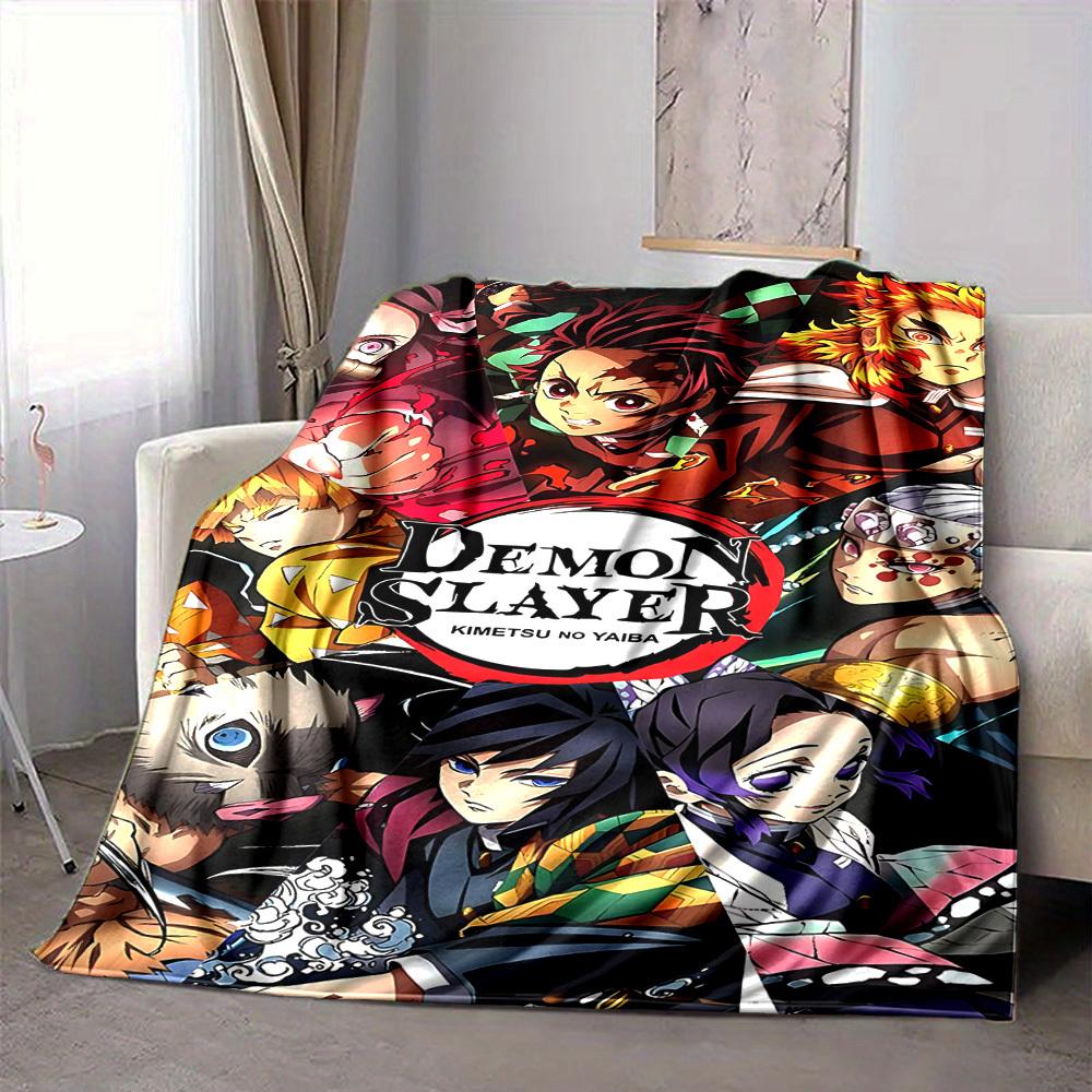 1pc Demon Slayer Flannel Throw Blanket HD Printed Lightweight Soft Warm All Season Blanket for Sofa, Bed, Travel, Camping Machine Washable