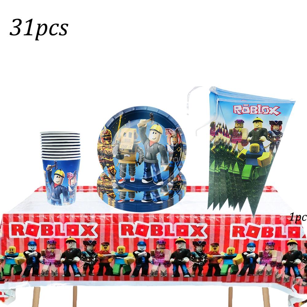 Roblox Birth Date Celebration Decorations Supplie Party Celebration Disposable banner pennant Tablecloth Cup Board paper Infant Shower collection