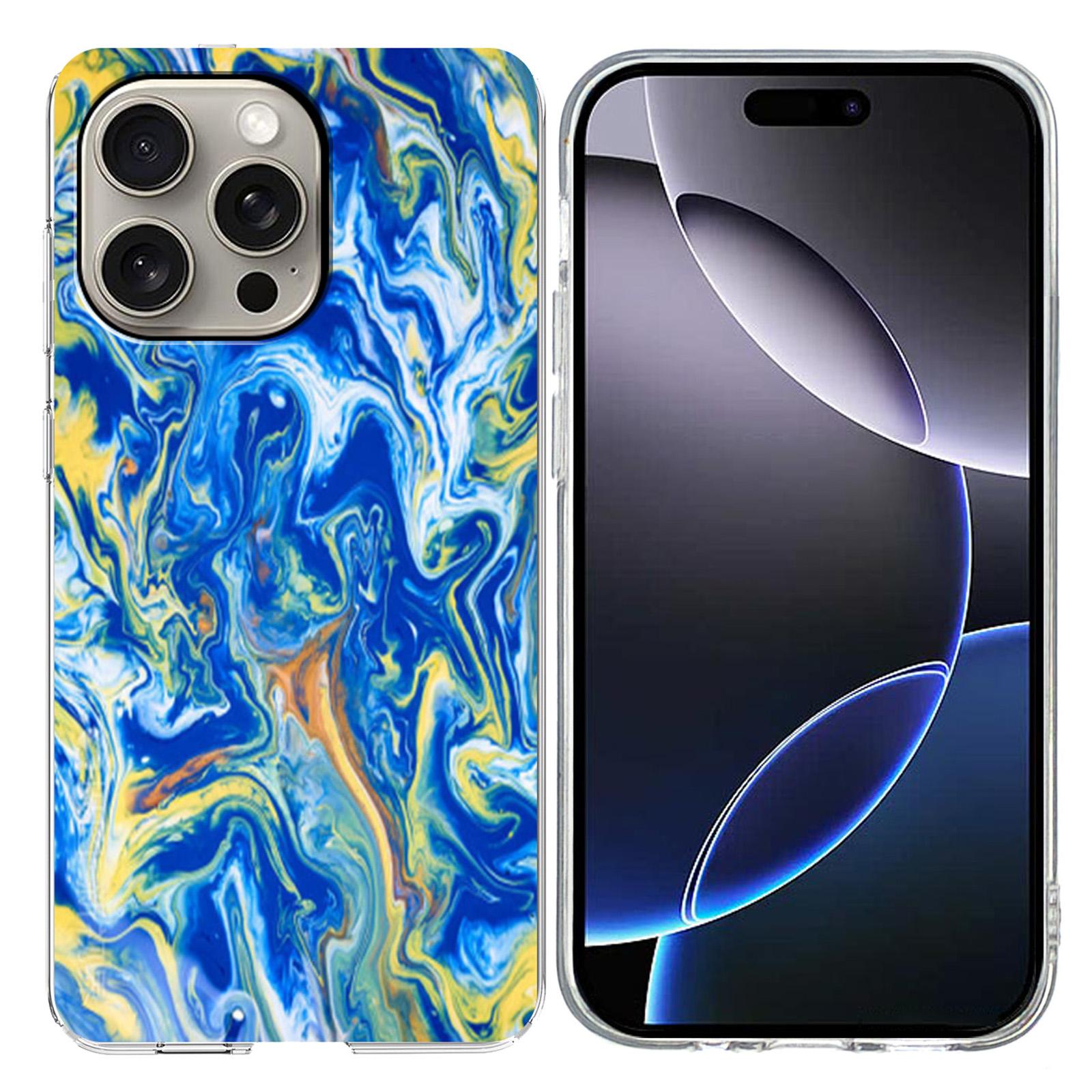 

For iPhone 16 Pro Case Marble Pattern Printing Soft TPU Phone Cover Sky Blue