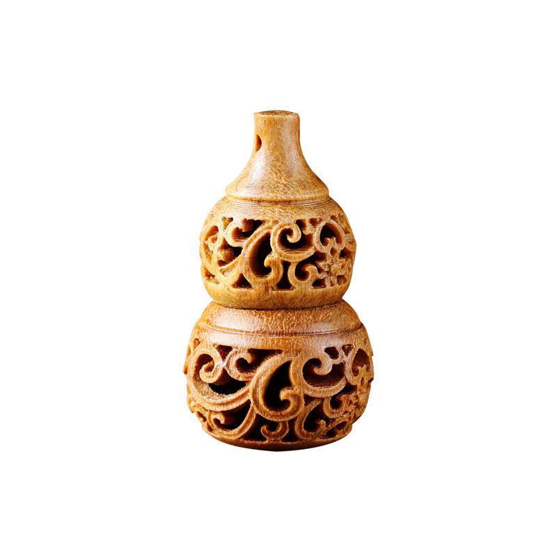 Green Sandalwood Carved Gourd Sachet Diffuser Pendant Keychain - Unisex Accessory.