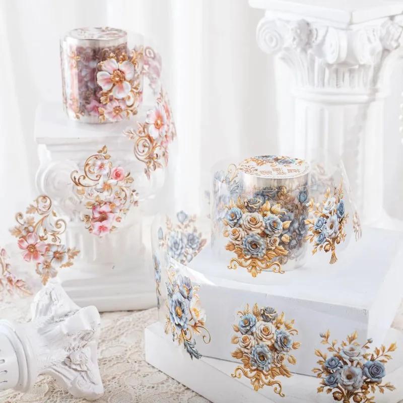1Roll PET Tape Baroque Floral Material Loop Stickers Office School Supplies Retro Adhesives Handbook Scrapbook Cut