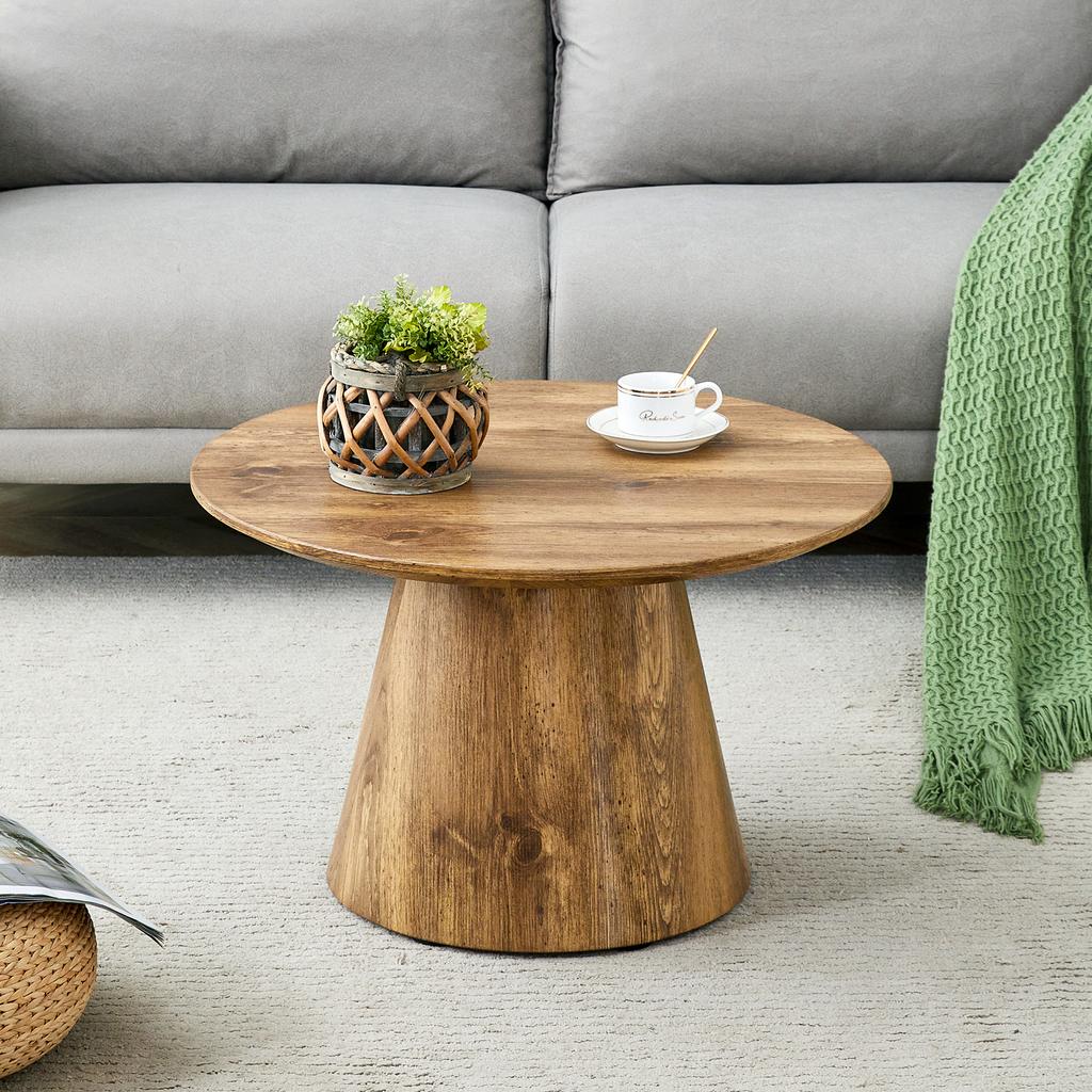 Coffee Table Set in Natural Wood Look (MDF) - 2 Round Stool Side Tables, High 50x48 cm + Low 60x35 cm, Suitable for Living Room / Lounge Area.