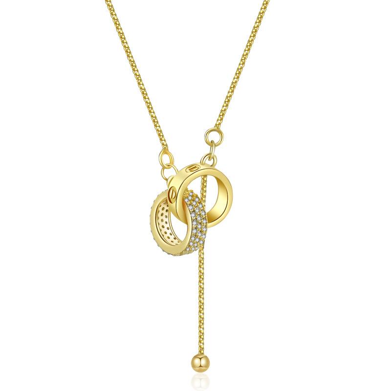 

Glamorous Ins Trend Double Ring Necklace With Beautiful Tassels In Gold Silver And золотий