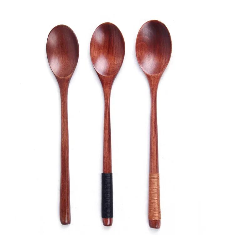 3Pcs Handmade Wooden Spoon Wrapped Wire Large Dessert Rice Soup Spoon Long Handled Kids Spoon Wood Kitchen Tool