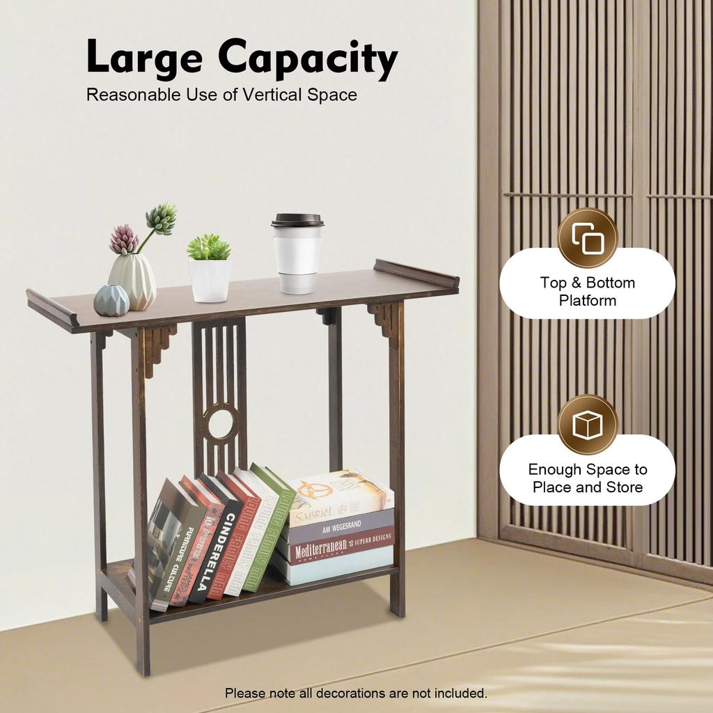 Bymaocar 2-tiers Espresso Narrow Side Table Slim Accent Table Versatile Bamboo Table Heavy Duty Console Table Easy To Assemble