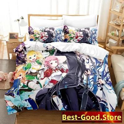 Neues Sword Art Online II Bettwäsche-Set, Cartoon-Anime, dreiteiliges Set, Bettbezug-Sets für Erwachsene und Kinder, 3D Kawaii Roupas De Cama