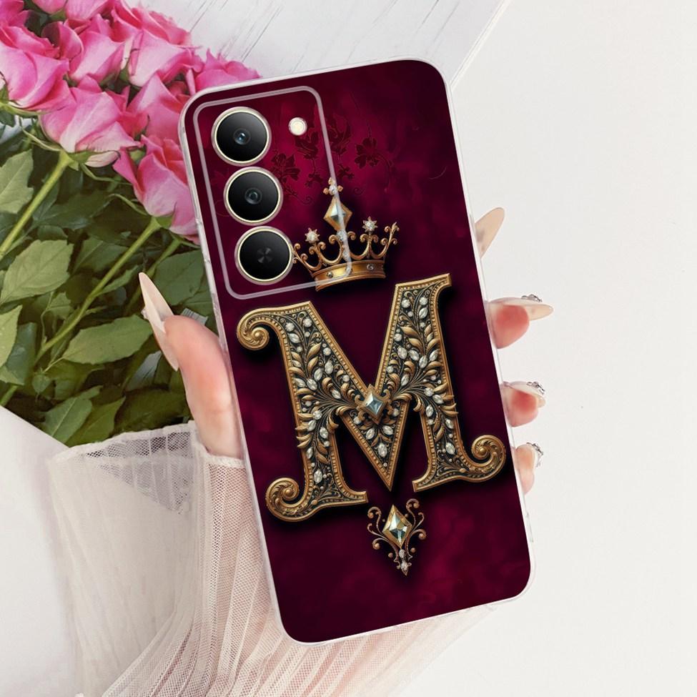 Cover For Realme 14x 5G India Case RMX3940 Transparent Luxury Crown A-Z Letters 2D Flat Pattern Soft Phone Case