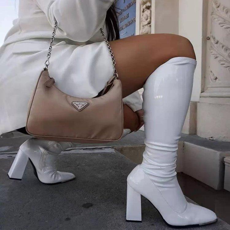 Nuove Stivali di Tendenza Femminili con Tacco Alto in Vernice Sopra il Ginocchio a Gamba Lunga Taglia Grande Stivali a Punta Quadrata Stivali da Donna con Zip Laterale Monocolore Stivali da Cavaliere