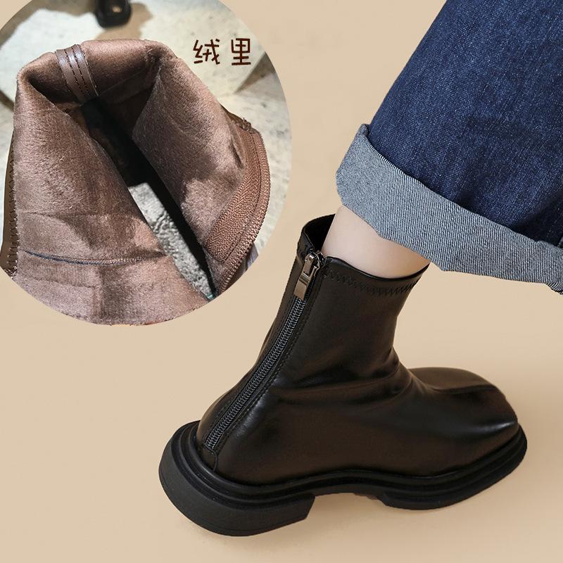 Britain Retro Square Toe Ankle Boots Luxury Fashion Chelsea Boots New Low Heels Platform Women Shoes Botas De Mujer