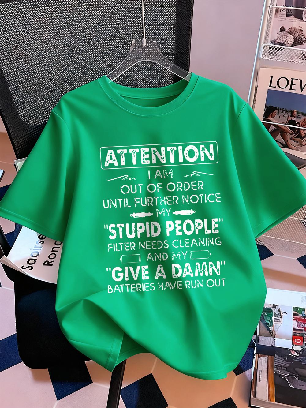 

Attention Funny Phrases Prints TShirts Womens Summer Cotton Short Sleeve T Shirt ONeck Comfortable Loose Tops Casual Clothes 4XL