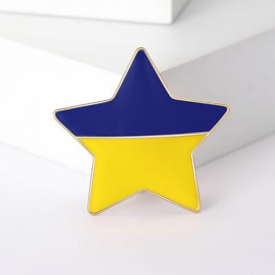 Fashion Ukrainian Pentagram Brooch Patriotic Series Enamel Oil Drop Pin Clothing Accessories