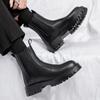 Men's Waterproof Black Leather Chelsea Boots – Winter, Non-Slip, High-Top, British Style.