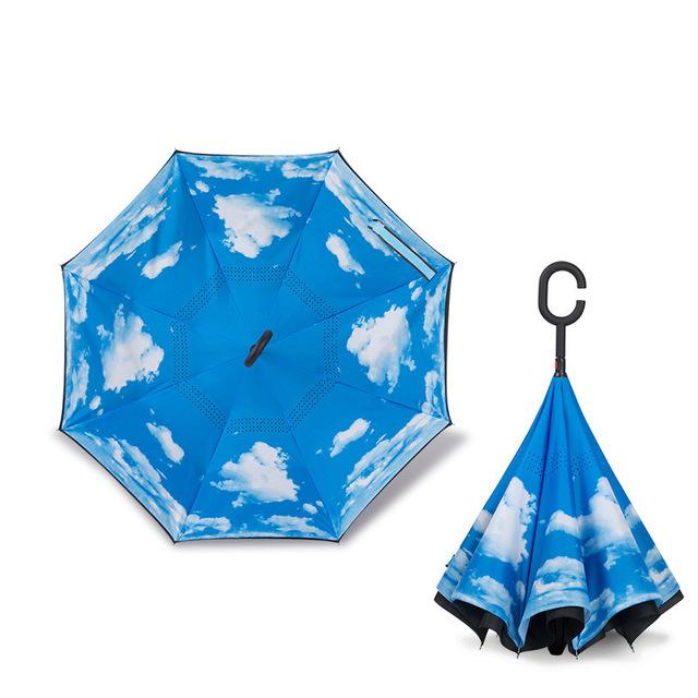 JPZYLFKZL Free Style Creative Long Shank Double Layer Inverted Umbrella Windproof Reverse C-Hook Male Golf Umbrella Reverse