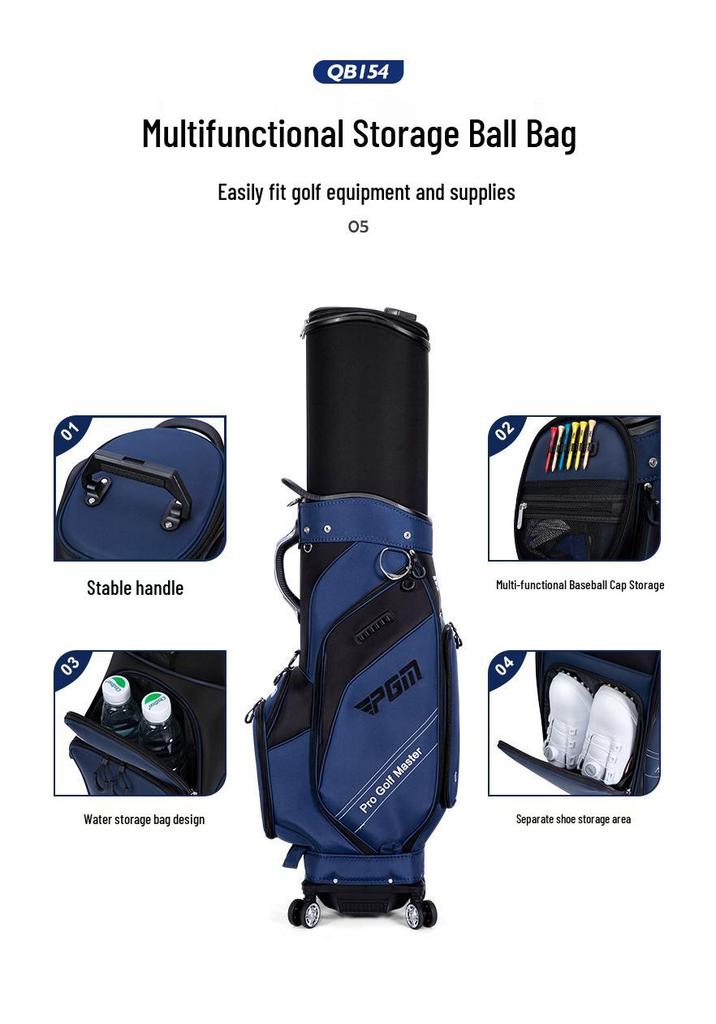 PGM Telescopic Hard Shell Golf Bag with Four-Wheel Push and Inverted Club Storage for Men and Women, Airline Check-in Ready.