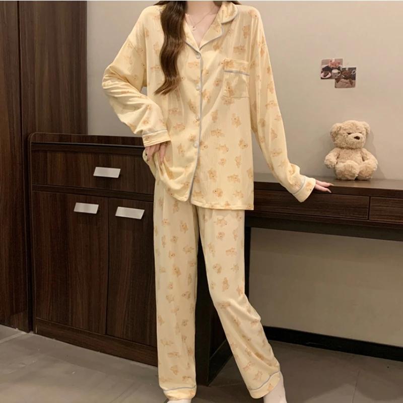 Cartoon Cute Little Dog Print Women Pajamas French Lazy Fashion Casual Homewear New Milk Silk Wrinkled Cloth Pajamas