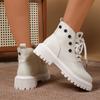 Fashion Studded Side Zip Cotton Boots Fall New Round Toe Lace-Up Front Platform Non-Slip Shorthole Boots
