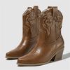 Eilyken Nuevo Diseño Bordado Punta Fina Botines de Tobillo para Mujer Estilo Punk Tacón Bajo Cuadrado Botines Cortos Estilo Occidental Zapatos