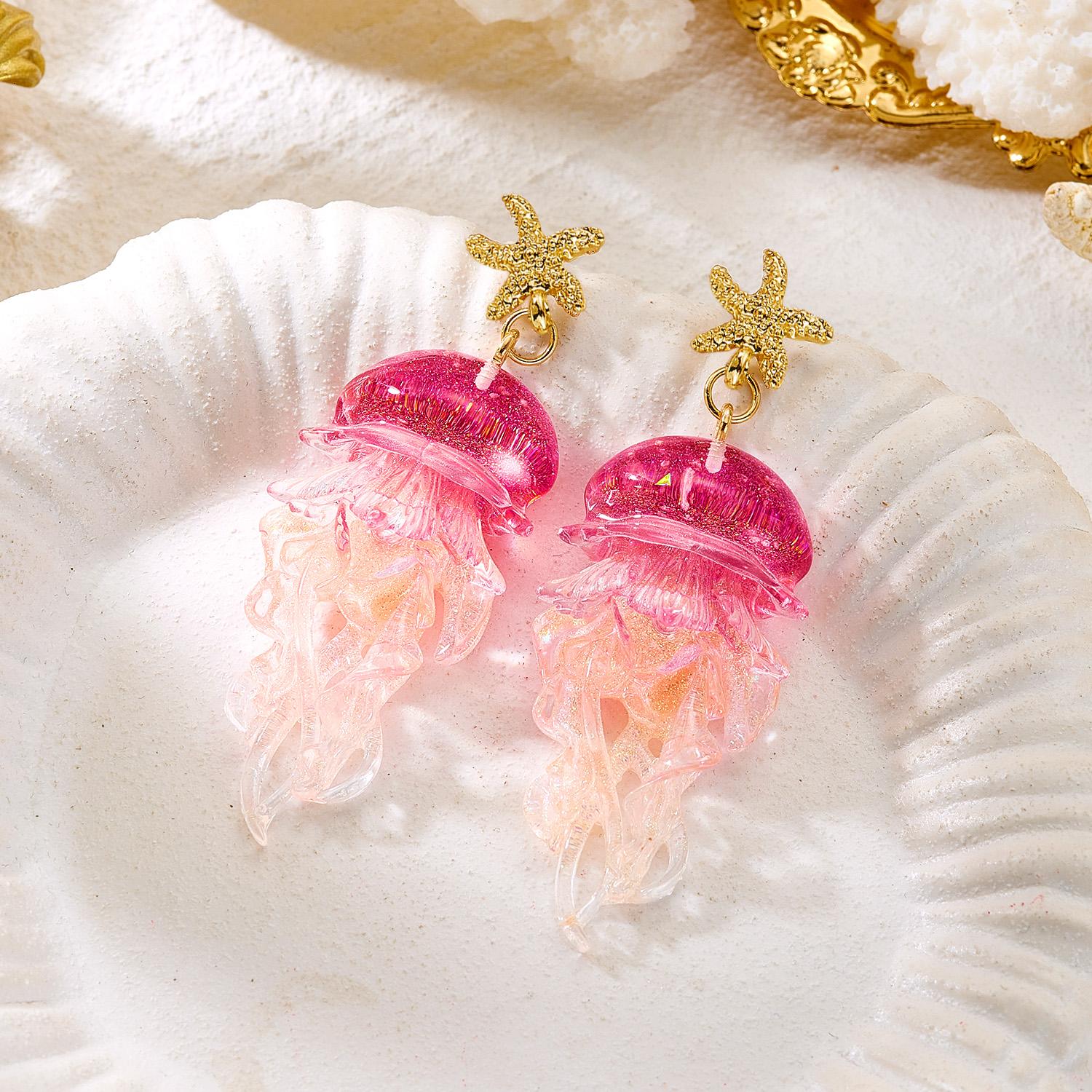 

Starfish Gradient Jellyfish Acrylic Earrings Vacation Style Pendant Accessory Daily Accessory Holiday Gift