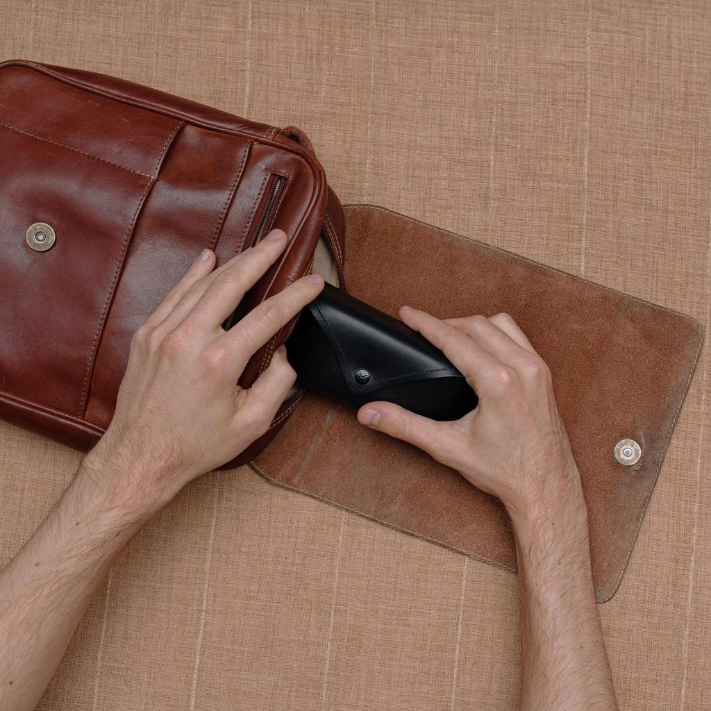 uxcell x PU Leather Eyeglass Hard Shell Portable Sunglasses Case for Men and Black and Brown 2-Pack 6.5" 2.6" Case, Anti-Scratch Protector, Women,