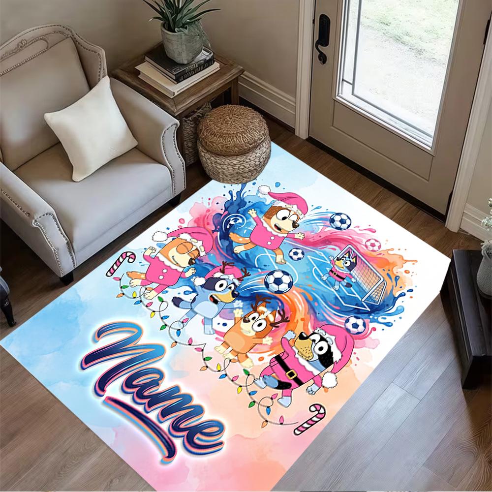 Soccer Fun Bluey Customize Your Name Floor Mat Design for Dining Room Decorate room Kitchen Study room Anti-slip Rug Anime Office Decor Spiritual Gift