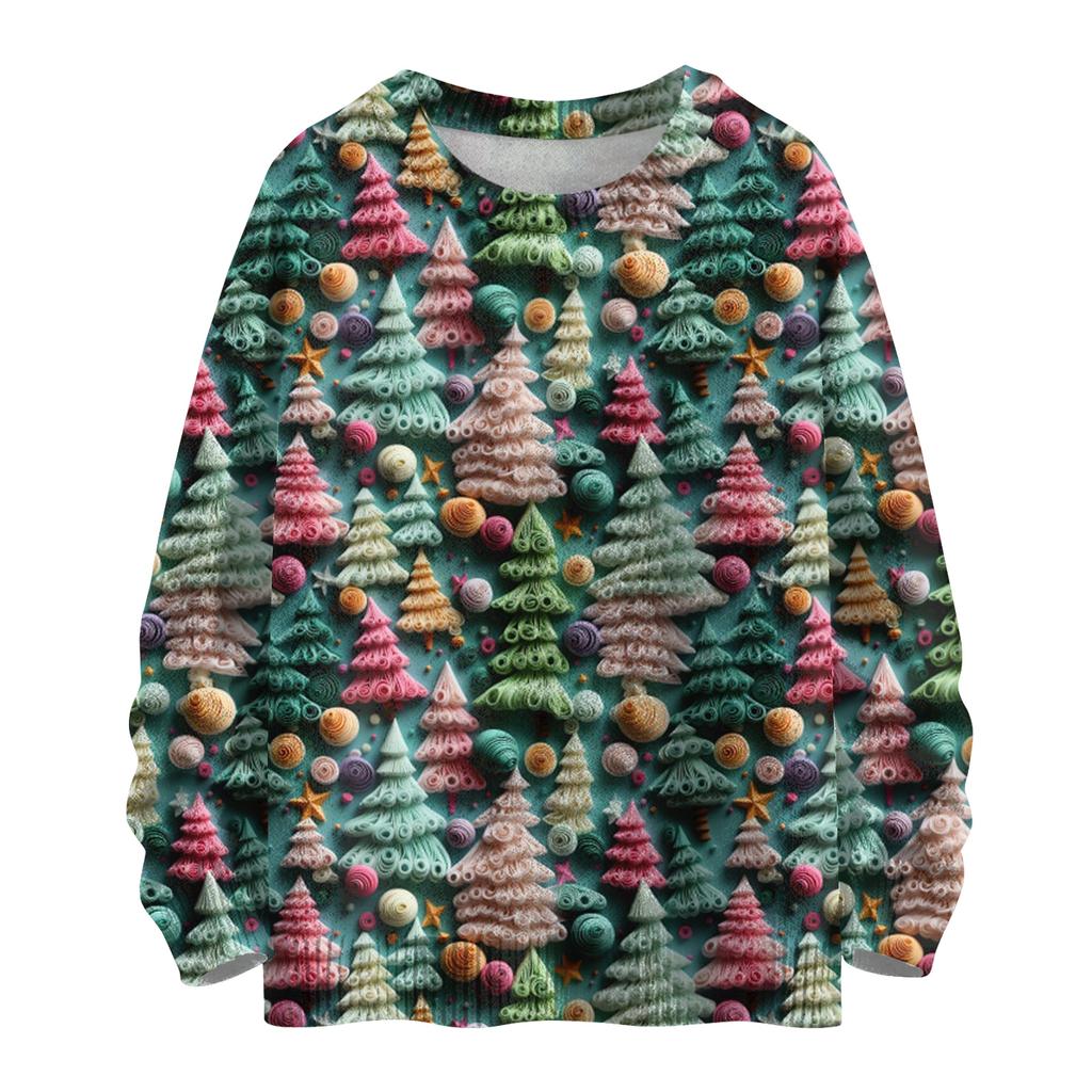 Ladies' Fashionable Casual Long Sleeved Christmas Printed Round Neck Knitted Yarn