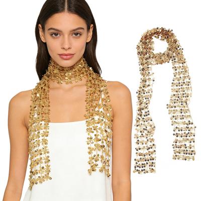 155cm Glitter Sequin Scarf, Skinny Fishnet Neck Tie for Party Wedding