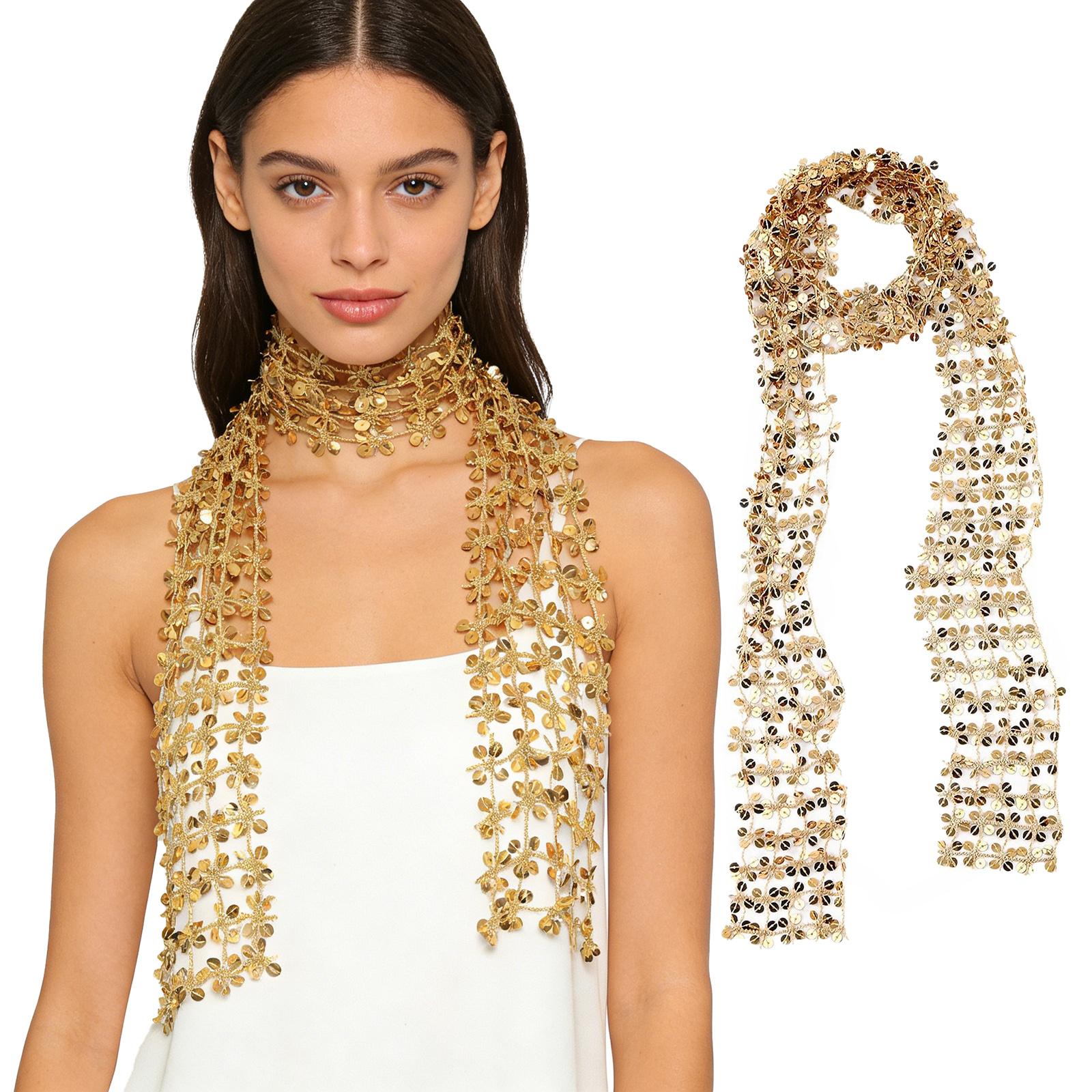 155cm Glitter Sequin Scarf, Skinny Fishnet Neck Tie for Party Wedding