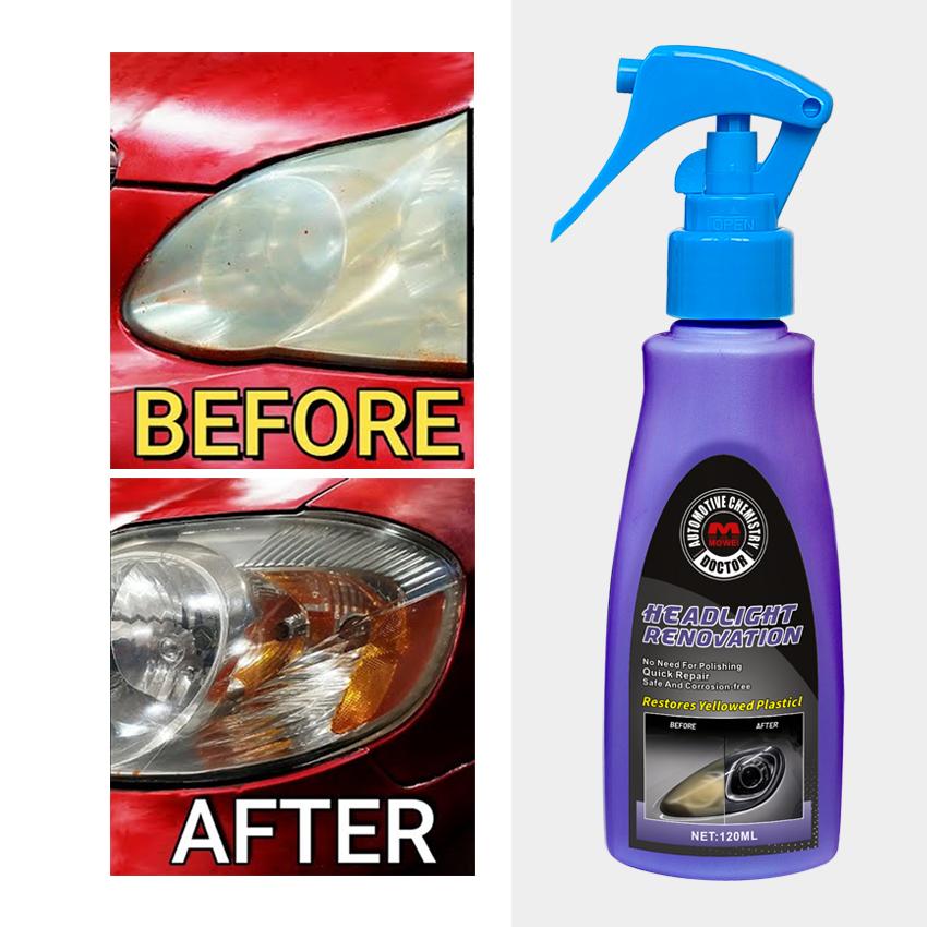 Headlight Restoration Spray: Ceramic Coating, Self-Leveling Tech, 5-Min Dry, Anti-Yellowing & UV Guard (120ml)