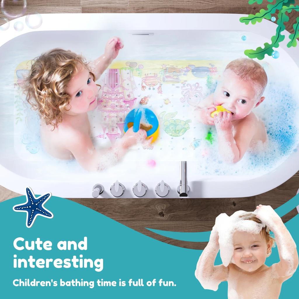 Bath Mat Nonslip PVC Shower Mat Suction Cups Drain Holes Massage Bathtub Pad Soft Cute Cartoon Household Bathroom Rug
