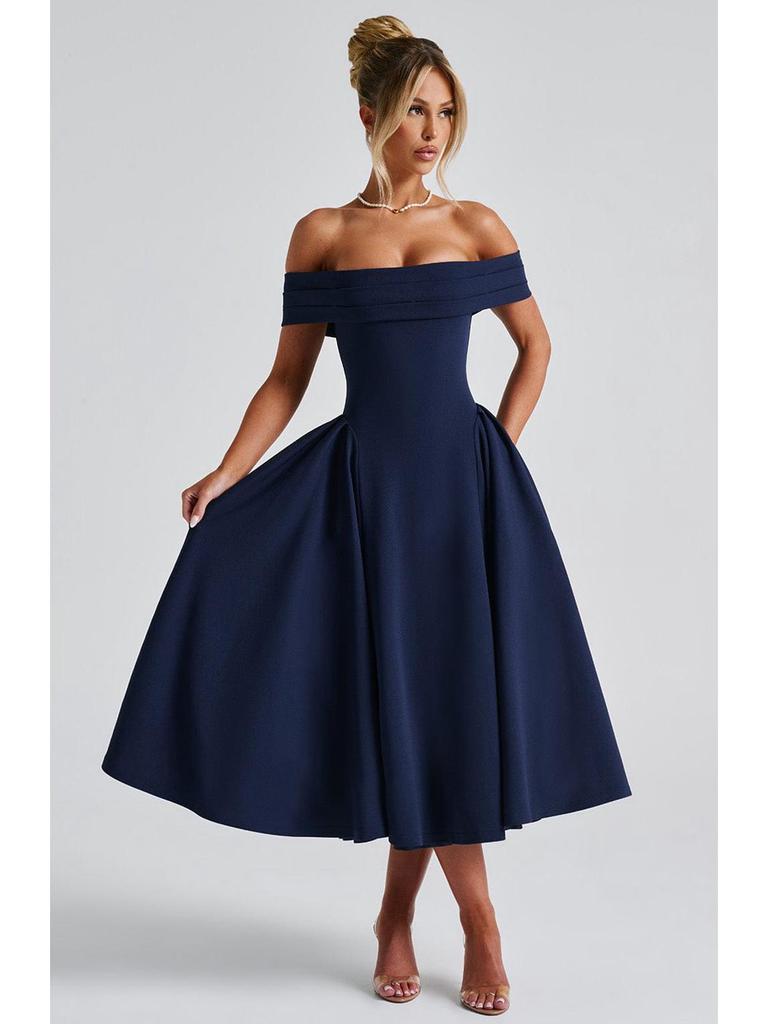 Women's European & American Off-the-Shoulder Backless Dress - Solid Color, Long and Sexy Fashion Style (2026 In Stock)