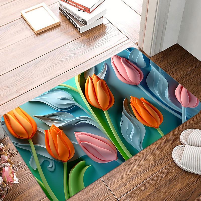 Colored Tulips Diatom Mud Entrance Antislip Home Outdoor Kitchen Rug Washable Hallway Bathroom Porch Floor Door Mat Decorate