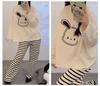 Women's Korean Style Cartoon Long Sleeve Casual Home Set with Chest Pads