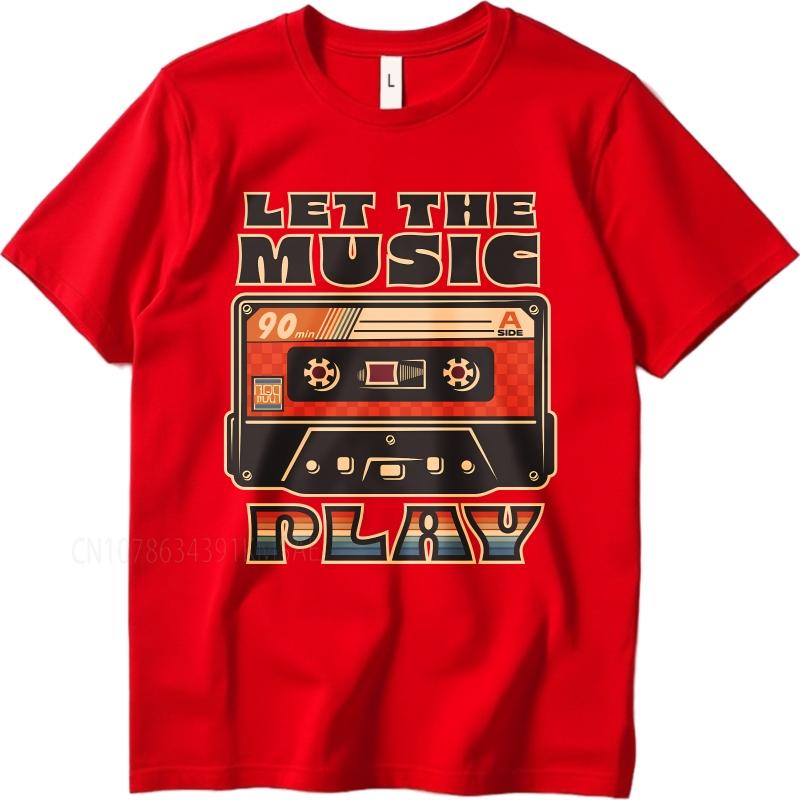 Black summer  t shirt Let The Music Play Cassette Tape Design Short Sleeve Workout ONeck Tee shirt cotton teeshirt