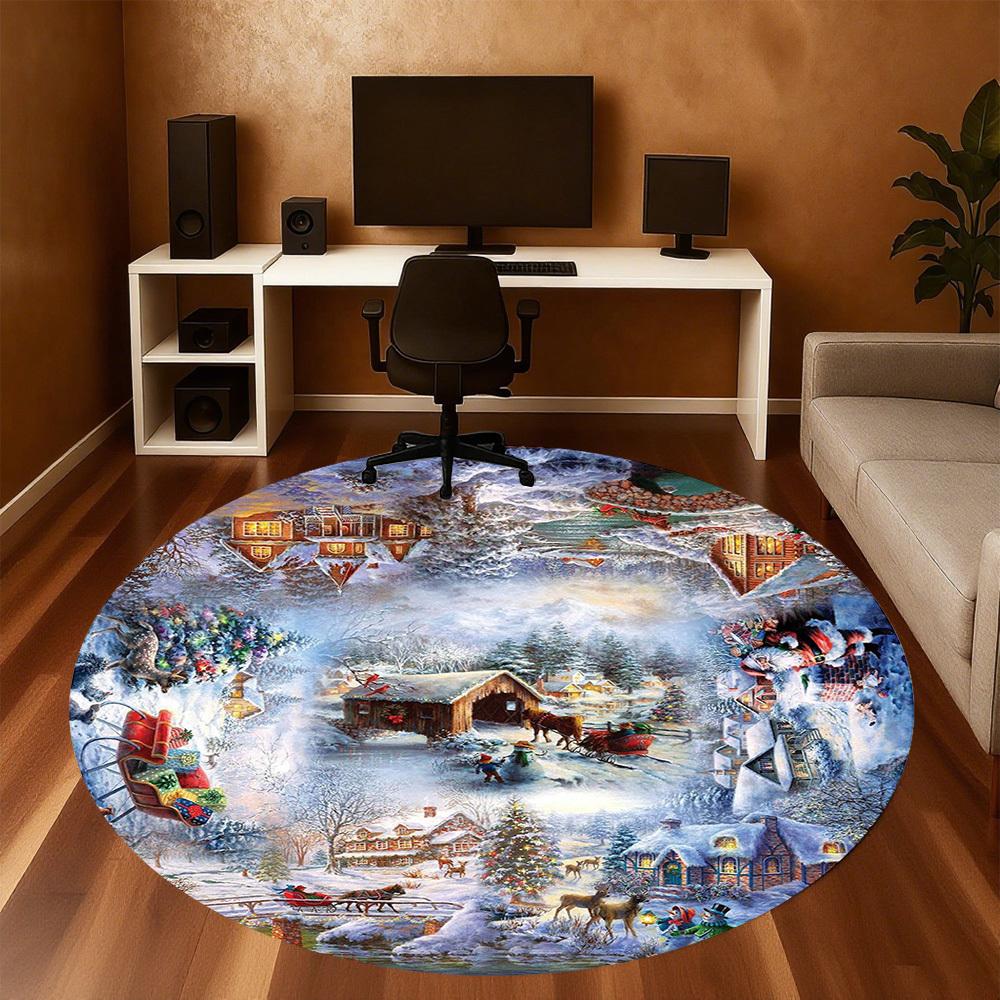 1 Stück Weihnachts-, Wintermotiv Runde Büroteppiche, Runde Teppiche unter Stühlen für Wohnzimmer, Schlafzimmer, Badezimmer Dekoration Teppich 091803