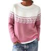 Women Sweater Round Neck Long Sleeve Patchwork Color Pullover Tops Loose Fit Autumn Winter Knit Tops