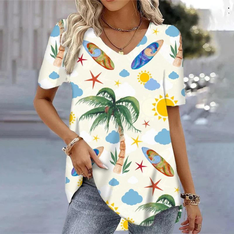 Fashion 3D Leaf Printed Summer Short Sleeve Tops Casual O-Neck Pullovers Women's Clothing Hot Sales Streetwear Blouses Big Sizes