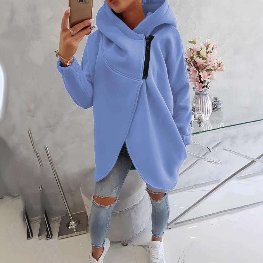 Women's Long Sleeve Casual Black Hoodie Sweatshirt with Front Pockets and Zippered Hood