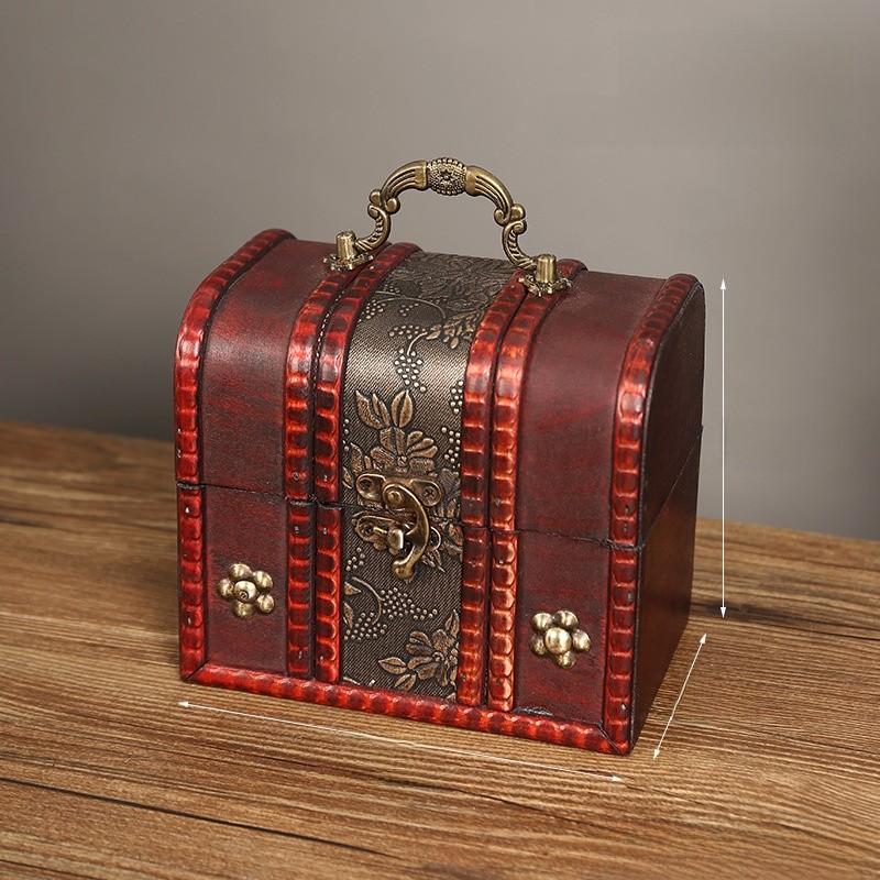 Wooden Box Jewelry With Lock For Dustproof Storage And Home Vintage Decoration
