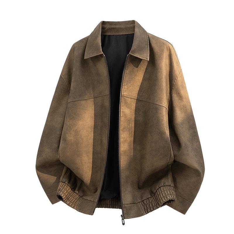 New PU leather jacket for men, American vintage workwear style, tough relaxed style, old money street style, minimalist