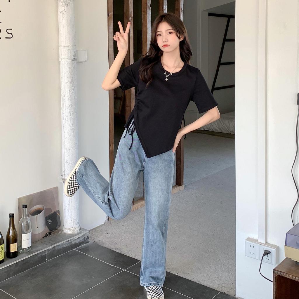 Summer 2023 Women's Slim Fit Irregular Cotton T-Shirt - High-Quality, Short-Sleeved Fashion Top