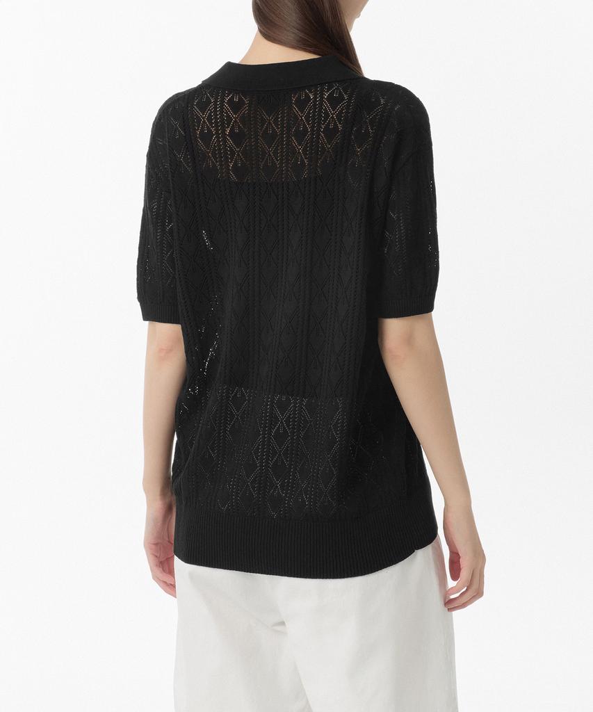 Musinsa Standard Woman Women'S Linen Blend Scalloped Short Sleeve Cardigan [Black]