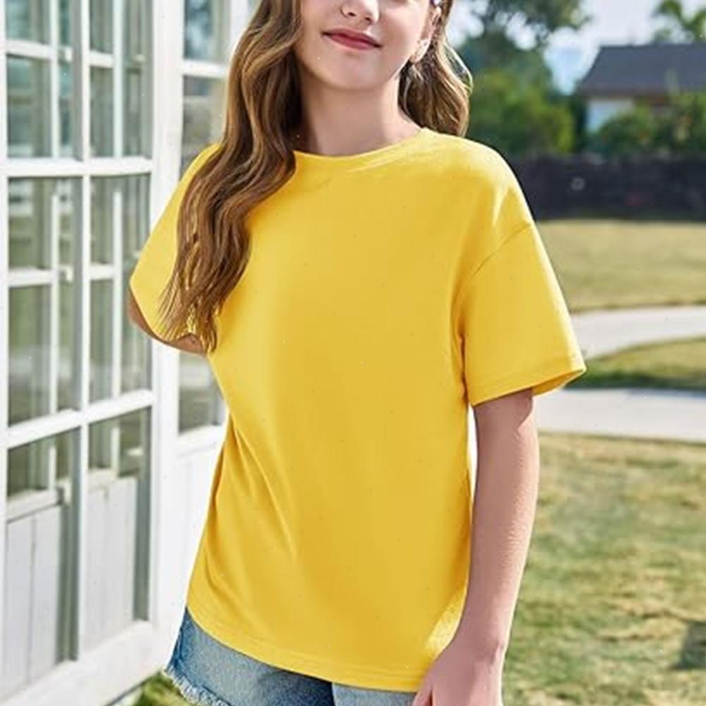 Girls Boys Short Sleeve T Shirts Kids  Summer Oversized Tops Children Teens Solid Casual Crewneck Basic Tees 3-14Y