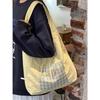 Korean small fresh double-sided plaid canvas bag casual large-capacity shoulder underarm bag college style tote bag