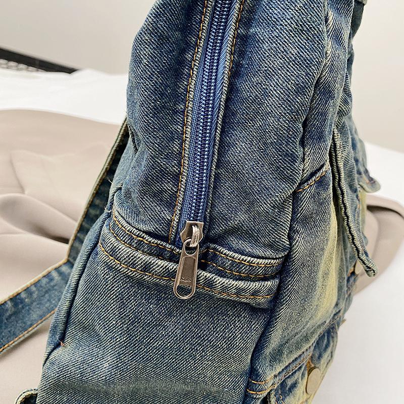 Batoh z prané džínoviny s velkou kapacitou, módní retro styl, podzimní a zimní džínový batoh s velkou kapacitou, taška pro dojíždění