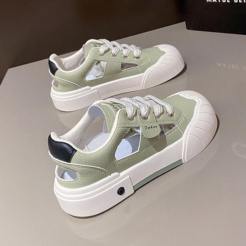 

2025 Новые Модные Женские Полые Сандалии на Плоской Подошве Летние Дышащие Толстая Подошва Ультралегкие Увеличивающие Рост Спортивные Сандалии 40 зелёный