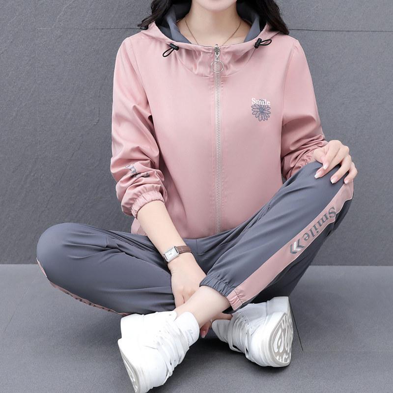 Podzimní a zimní ležérní sportovní souprava pro ženy, Podzimní styl Dámská běžecká oděvní souprava pro ženy, Dvoudílná souprava
