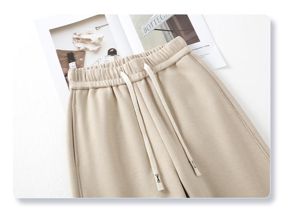 Women's Off-White Wool Wide-Leg Pants - Autumn/Winter 2024, Soft and Thickened Straight-Leg Design.